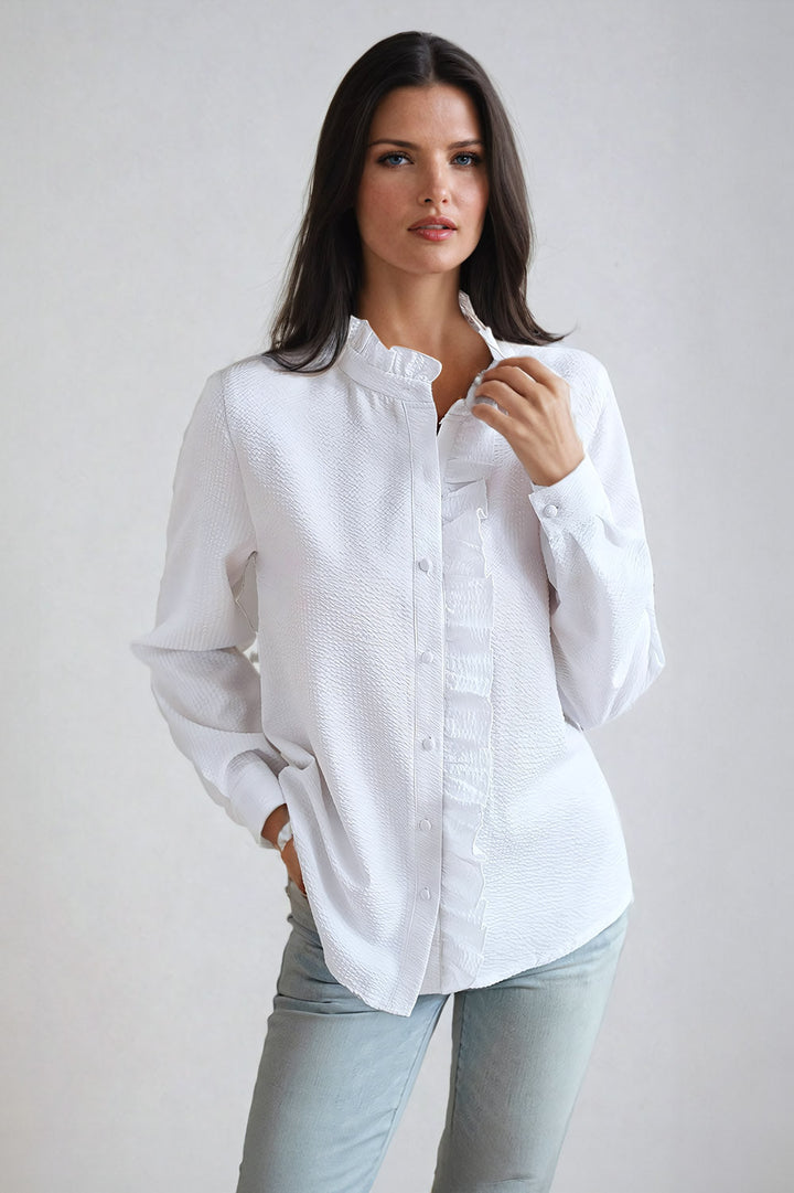 Coccola-Camicia button-down a maniche lunghe con volant