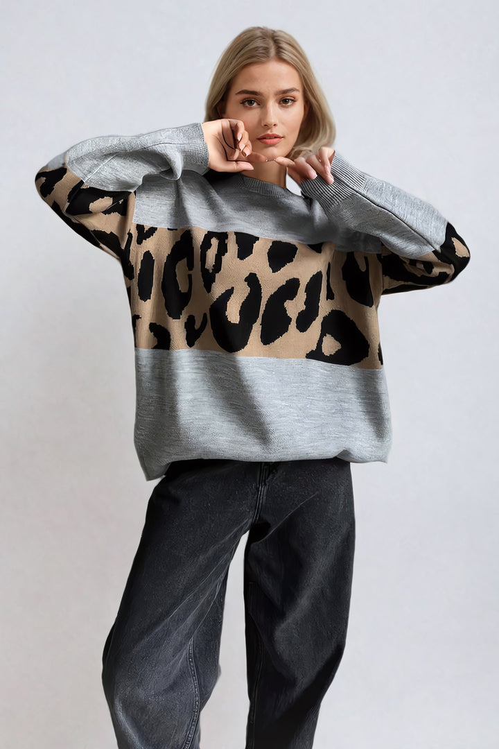 Bruma - Maglia leopardata oversize con bordi a coste