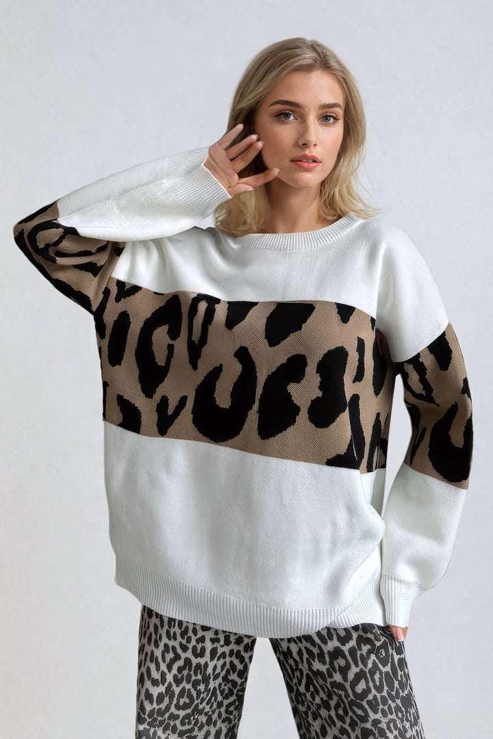 Bruma - Maglia leopardata oversize con bordi a coste