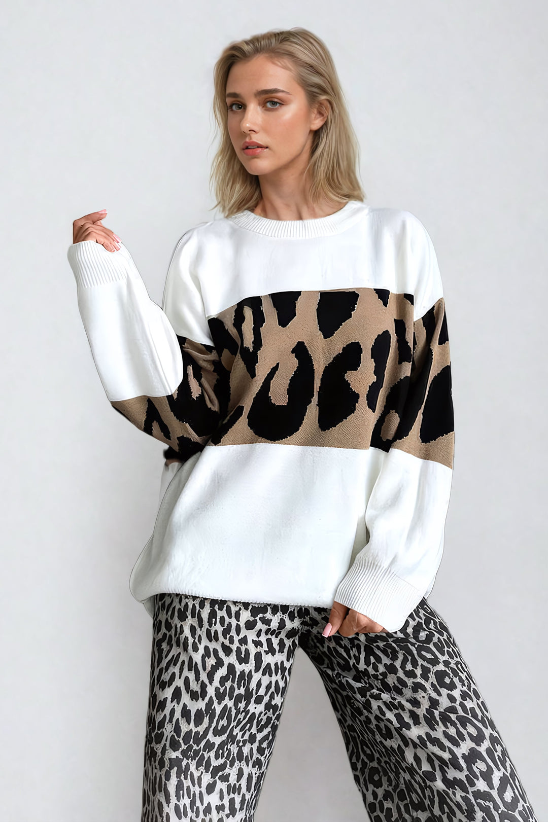 Bruma - Maglia leopardata oversize con bordi a coste