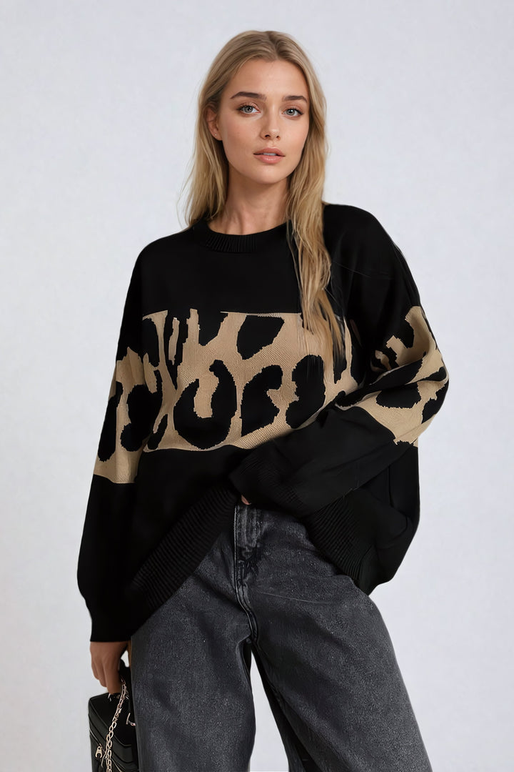 Bruma - Maglia leopardata oversize con bordi a coste