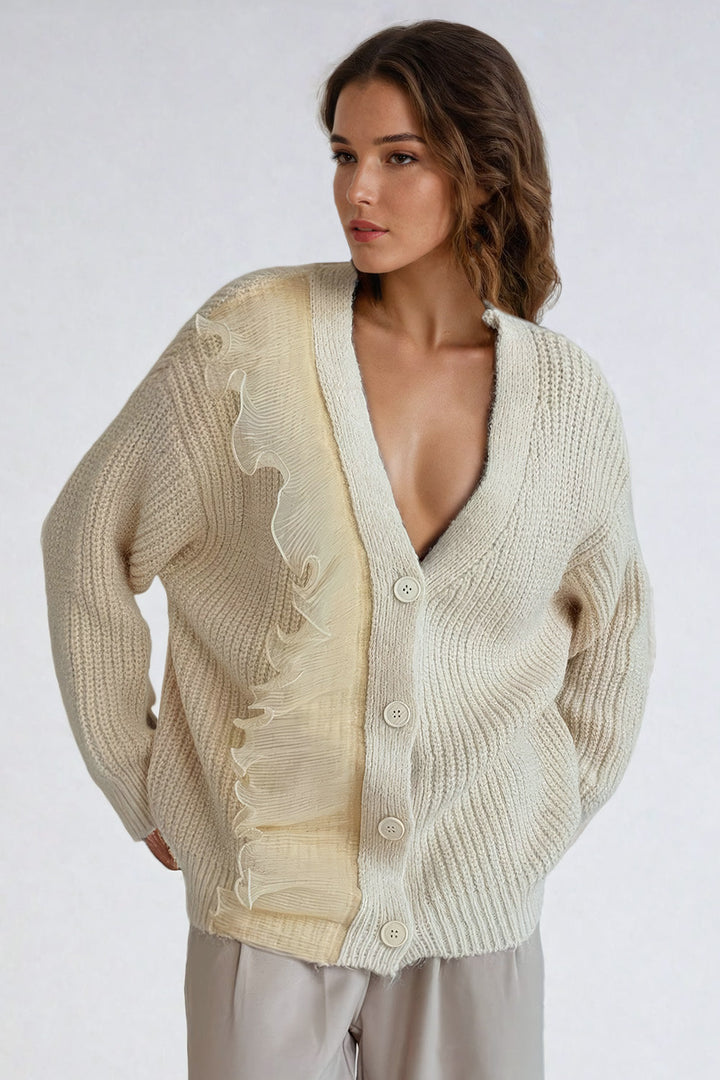 Luce - Cardigan in maglia con volant - Beige