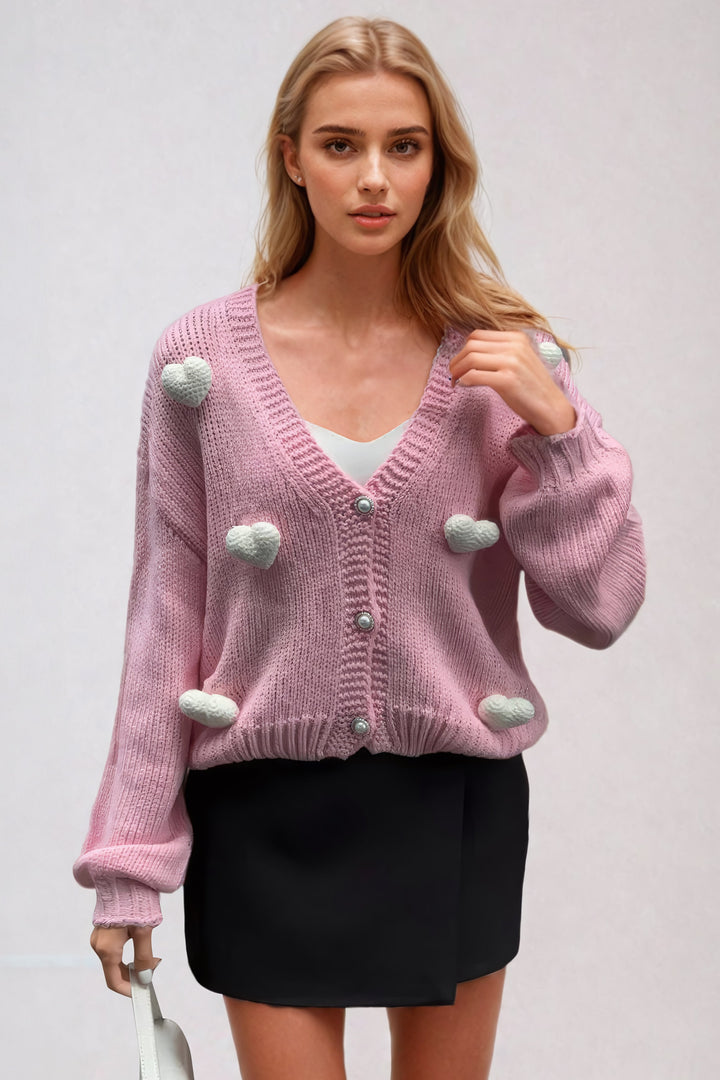 Puro- Cardigan corto in maglia con cuori in 3D