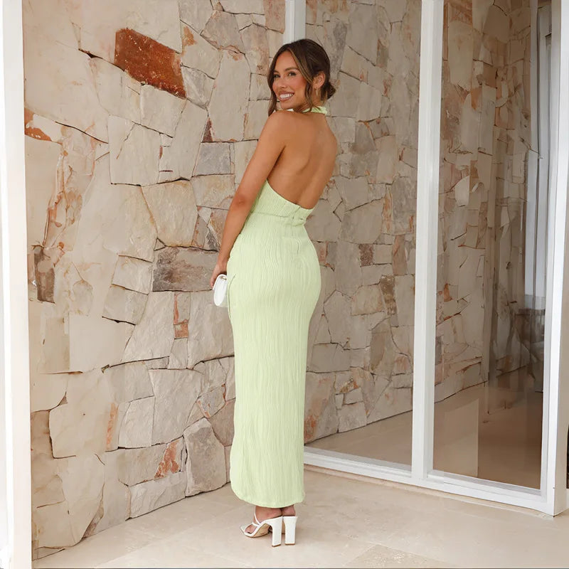 GIULIA- MAXI ABITO VERDE ELEGANTEMENTE PLISSETTATO